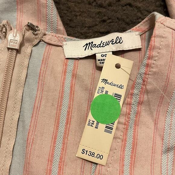 Madewell Striped Puff Sleeve Tapered Linen Jumpsuit Blue Horizon Marant Stripe - Picture 8 of 10